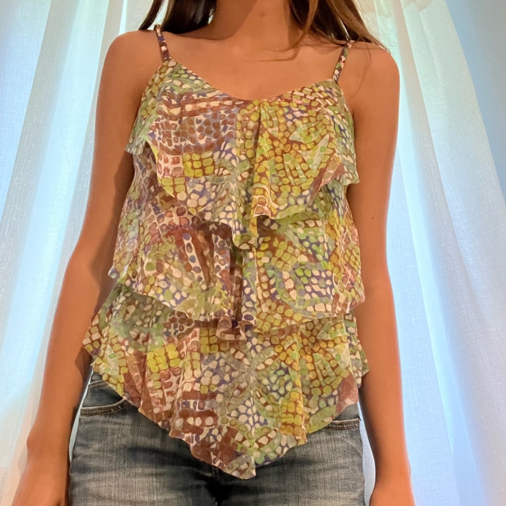 Cutest summer cami. Green, brown, and blue tank top